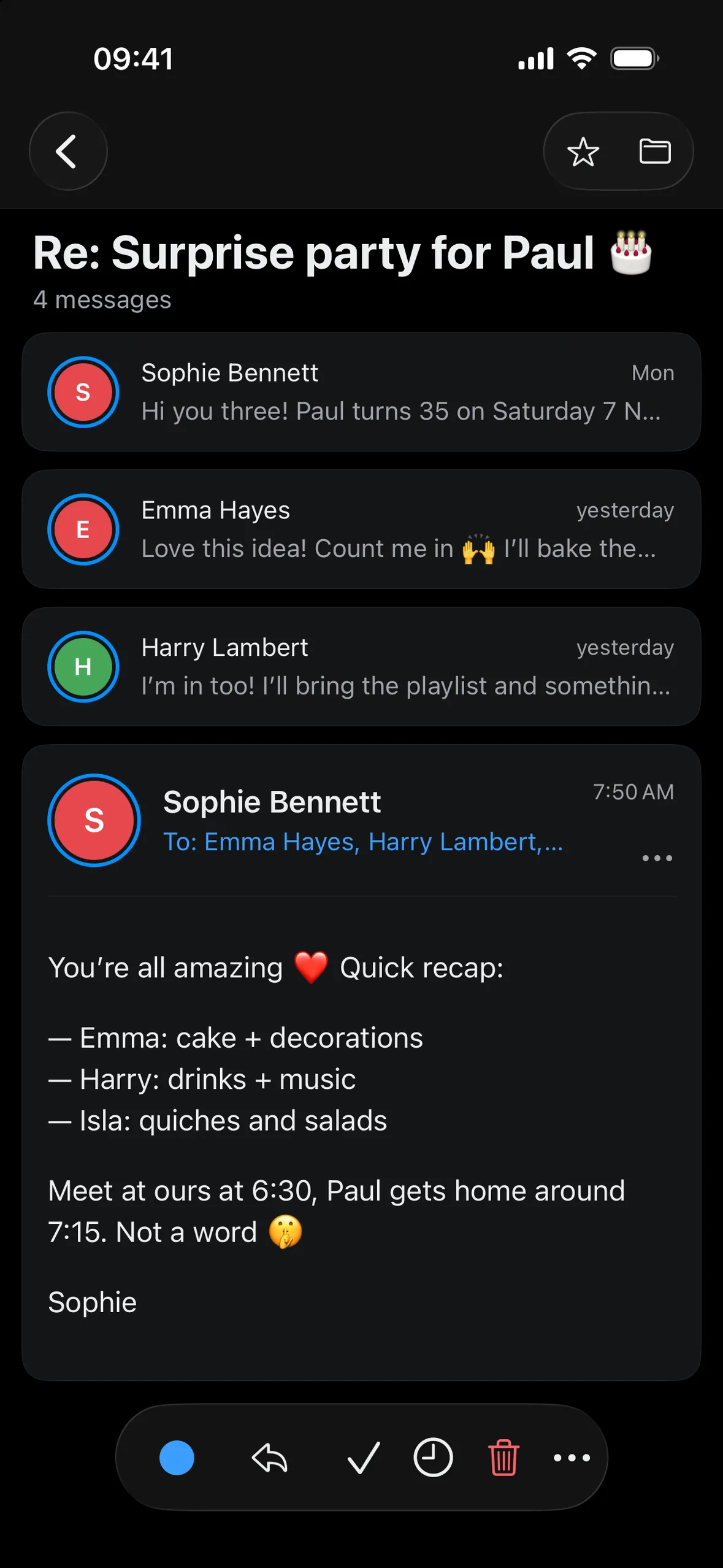 A four-message conversation open on iPhone, with older messages collapsed.